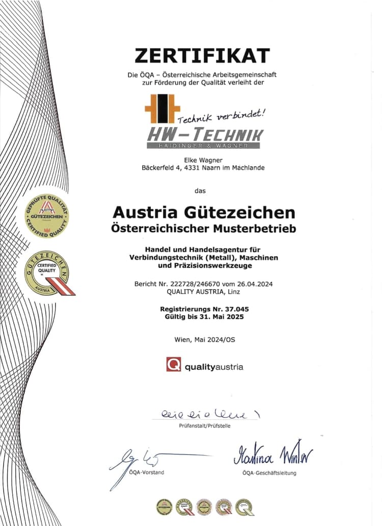 HW Technik Zertifikat austria_guetezeichen