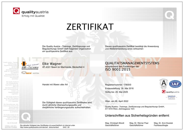 HW Technik Zertifikat quality_austria