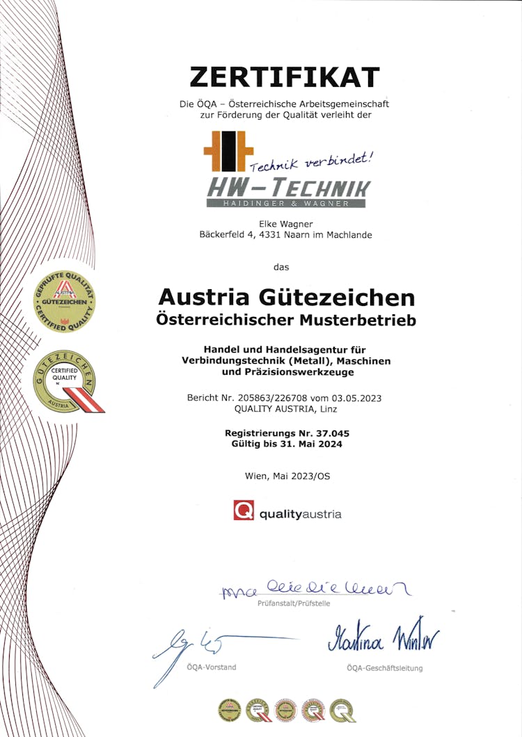 HW Technik Zertifikat austria_guetezeichen